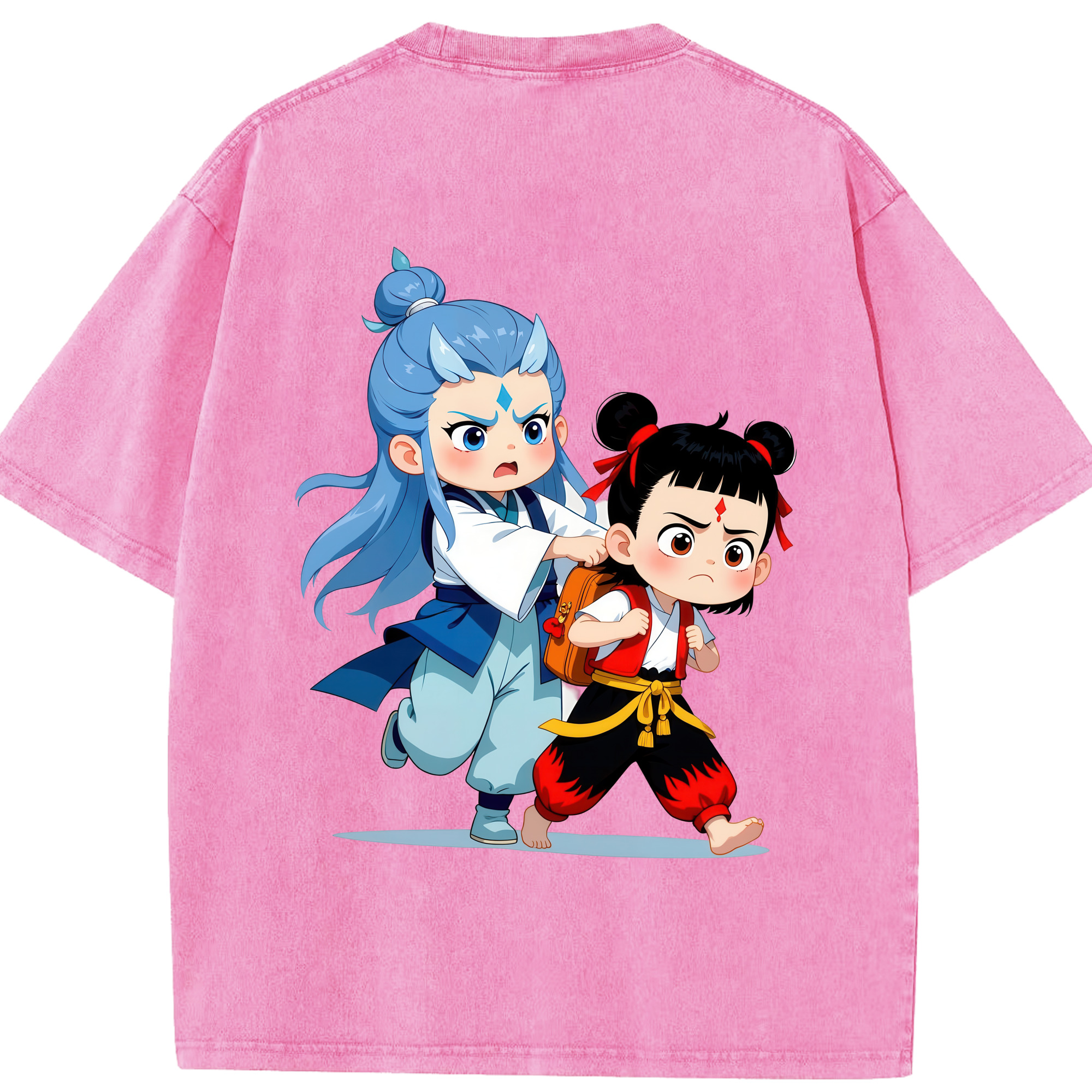 （画像用） Ne Zha 2 ナタ 魔童の大暴れ 綿100% ヴィンテージ風 半袖Tシャツ（背面プリント）